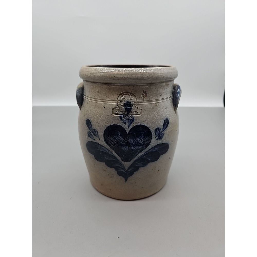 VTG ROWE POTTERY 1990 HEART SALT GLAZE STONEWARE CERAMIC VASE UTENSIL CONTAINER